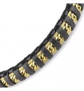 Мужской черный браслет TATIC SLQ-1004 из стали и экокожи