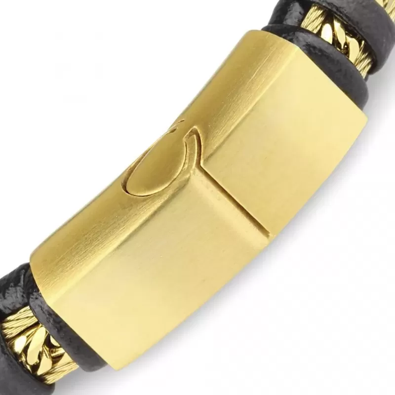 Мужской черный браслет TATIC SLQ-1004 из стали и экокожи