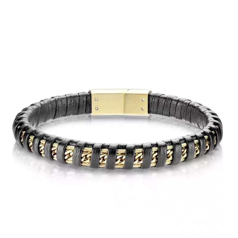 Мужской черный браслет TATIC SLQ-1004 из стали и экокожи