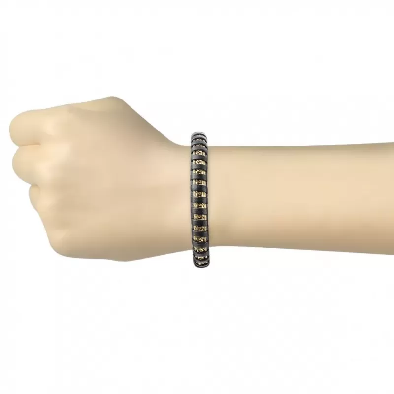 Мужской черный браслет TATIC SLQ-1004 из стали и экокожи