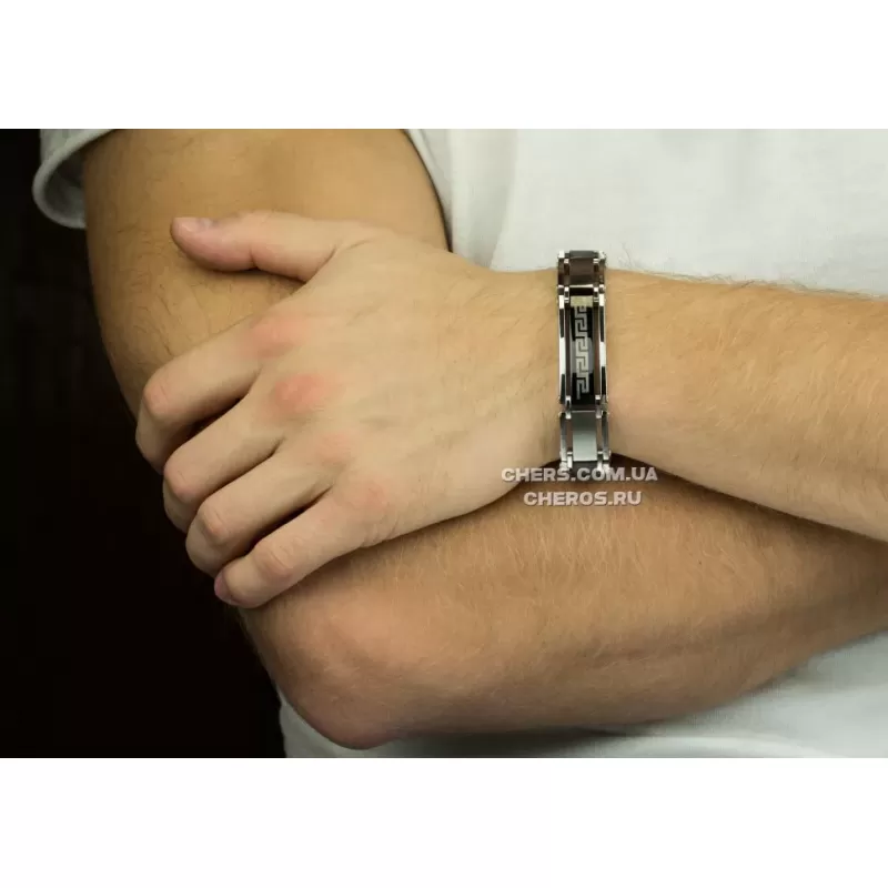 Жесткий мужской браслет TATIC SSBQ-3006 из стали с выгравированным орнаментом "лабиринт"