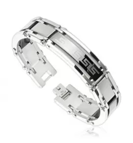 Жесткий мужской браслет TATIC SSBQ-3006 из стали с выгравированным орнаментом "лабиринт"