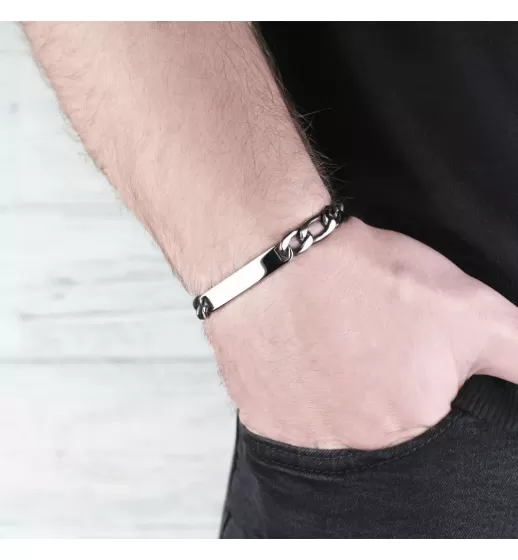 Мужской панцирный браслет-цепочка Everiot SB-ZS-7635 с пластиной для гравировки из стали