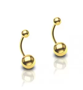 Пирсинг серьга для пупка PiercedFish GDPN-141, с шариками, цвет желтое золото