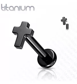 Титановая серьга лабрет с крестиком Pirslab TIL11-K для пирсинга Монро, трагуса, хеликса