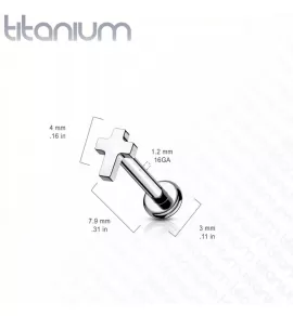 Титановая серьга лабрет с крестиком Pirslab TIL11-K для пирсинга Монро, трагуса, хеликса