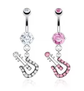 Украшение для пирсинга пупка PiercedFish NAL12885 в форме гитары с фианитами