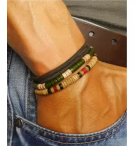 Набор мужских браслетов из кожи, дерева и кости  Local League CS-LBM20