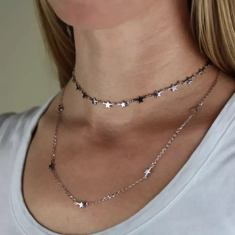 Колье из двух цепочек женское Everiot Select LNS-9018 со звездочками