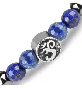 Браслет на резинке Everiot Select LNS-0282 из лазурита и гематита с символом "ОМ"