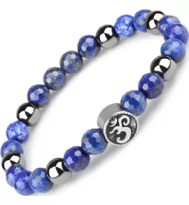Браслет на резинке Everiot Select LNS-0282 из лазурита и гематита с символом "ОМ"