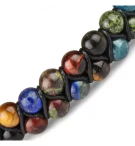 Браслет Шамбала Everiot Select LNS-2240 из змеевика, апатита, лазурита, обсидиана, яшмы, камней тигровый и бычий глаз