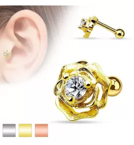 Серьга (микроштанга) для пирсинга трагуса/хеликса, хряща уха "Роза" PiercedFish JA15957 из стали с фианитами