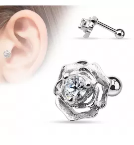 Серьга (микроштанга) для пирсинга трагуса/хеликса, хряща уха "Роза" PiercedFish JA15957 из стали с фианитами