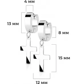 Набор серьги-кольца 3 пары TATIC SET-SE2079 из стали, с подвесками кресты