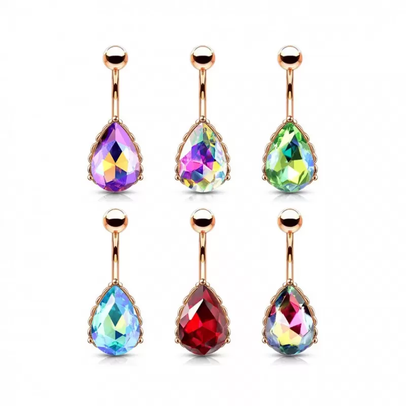 Серьга банан для пирсинга пупка PiercedFish NS89R-A из стали с кристаллом в форме капли