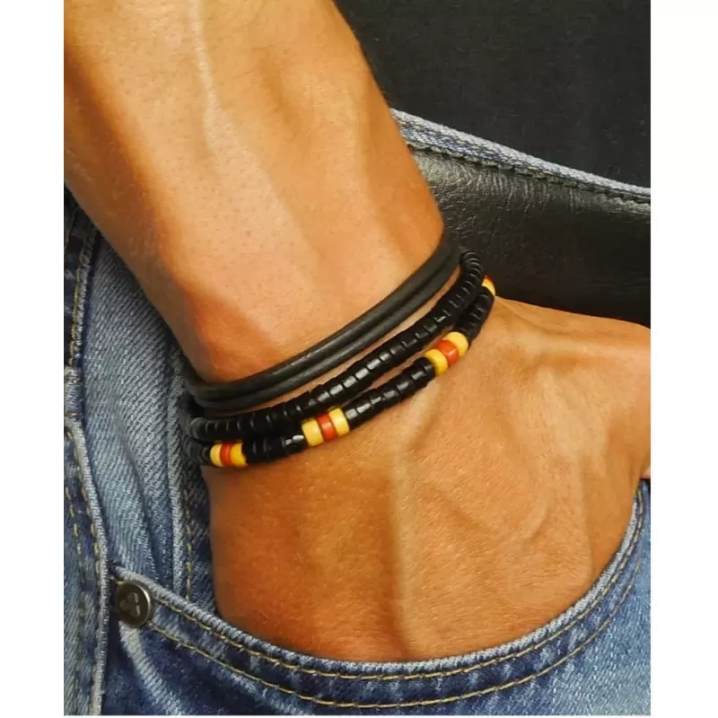 Набор мужских браслетов из кожи и дерева Local League CS-LBM21 в спортивном стиле