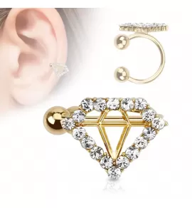 Клипса кафф на хеликс (серьга-обманка) в форме бриллианта PiercedFish EC14745 имитация пирсинга хряща уха
