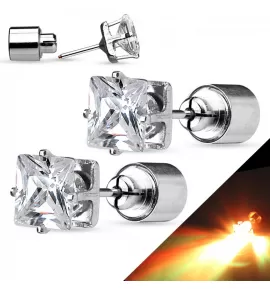 Серьги-гвоздики TATIC SEBKQ-C светящиеся с прозрачным фианитом