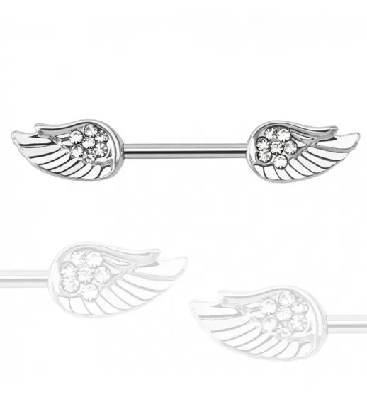 Штанга для пирсинга сосков PiercedFish KR14578-C из стали с фианитами