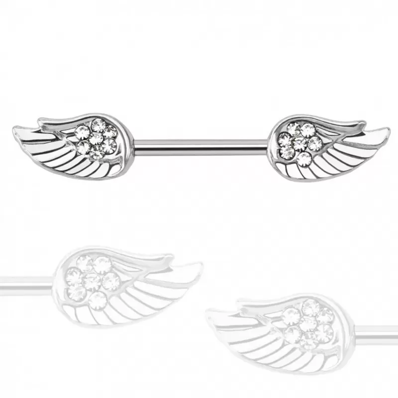 Штанга для пирсинга сосков PiercedFish KR14578-C из стали с фианитами