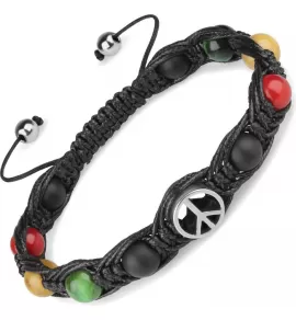 Браслет Шамбала из камня тигровый глаз, коралла, агата Everiot Select LNS-0283 со знаком мира Пацифик