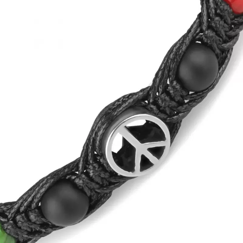 Браслет Шамбала из камня тигровый глаз, коралла, агата Everiot Select LNS-0283 со знаком мира Пацифик