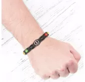 Браслет Шамбала из камня тигровый глаз, коралла, агата Everiot Select LNS-0283 со знаком мира Пацифик