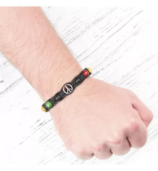 Браслет Шамбала из камня тигровый глаз, коралла, агата Everiot Select LNS-0283 со знаком мира Пацифик