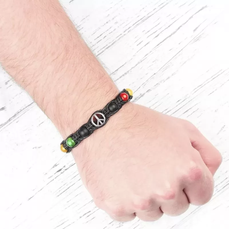 Браслет Шамбала из камня тигровый глаз, коралла, агата Everiot Select LNS-0283 со знаком мира Пацифик