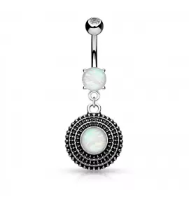 Серьга для пирсинга пупка PiercedFish N18128 с имитацией опала