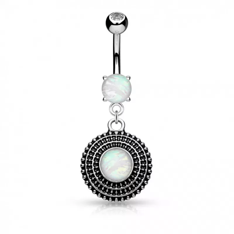 Серьга для пирсинга пупка PiercedFish N18128 с имитацией опала