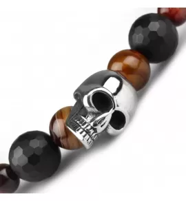 Мужской браслет Шамбала Everiot Select LNS-3003 из агата и камня бычий глаз с черепом