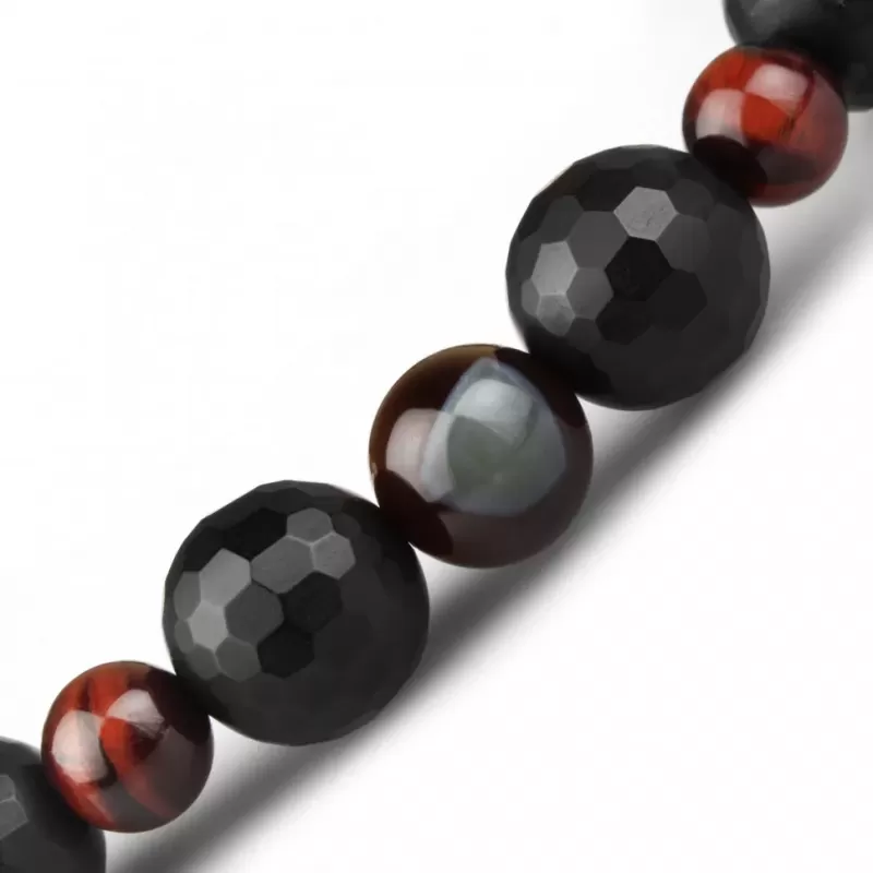 Мужской браслет Шамбала Everiot Select LNS-3003 из агата и камня бычий глаз с черепом