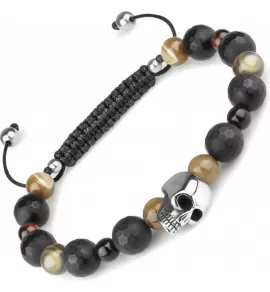 Мужской браслет Шамбала Everiot Select LNS-3003 из агата и камня бычий глаз с черепом