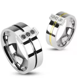 Кольцо из стали TATIC NP-R-H1738 с полоской и тремя фианитами