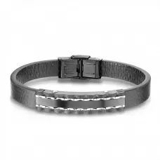 Мужской браслет из экокожи со стальной вставкой под гравировку TATIC SLQ-1008K черный