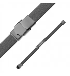 Мужской браслет из экокожи со стальной вставкой под гравировку TATIC SLQ-1008K черный
