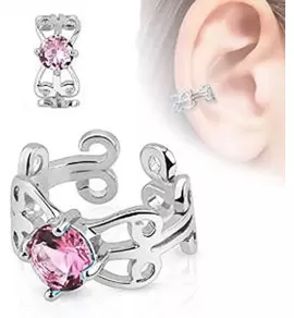 Кафф (клипса) на хрящ уха, хеликс TATIC EC14616 с фианитом и родиевым покрытием