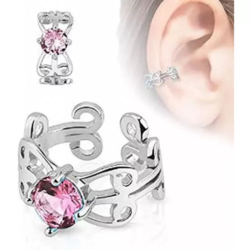 Кафф (клипса) на хрящ уха, хеликс TATIC EC14616 с фианитом и родиевым покрытием