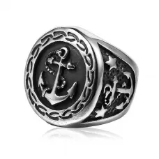 Мужской перстень-печатка из стали TATIC SR-BR-388-ST с якорем