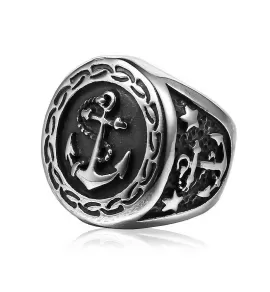 Мужской перстень-печатка из стали TATIC SR-BR-388-ST с якорем