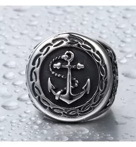 Мужской перстень-печатка из стали TATIC SR-BR-388-ST с якорем