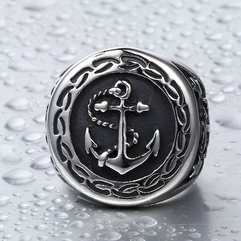 Мужской перстень-печатка из стали TATIC SR-BR-388-ST с якорем