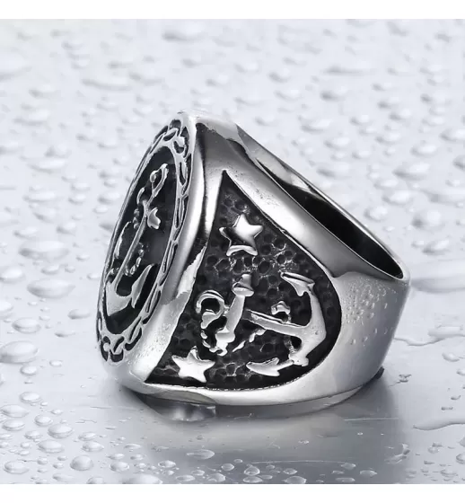 Мужской перстень-печатка из стали TATIC SR-BR-388-ST с якорем
