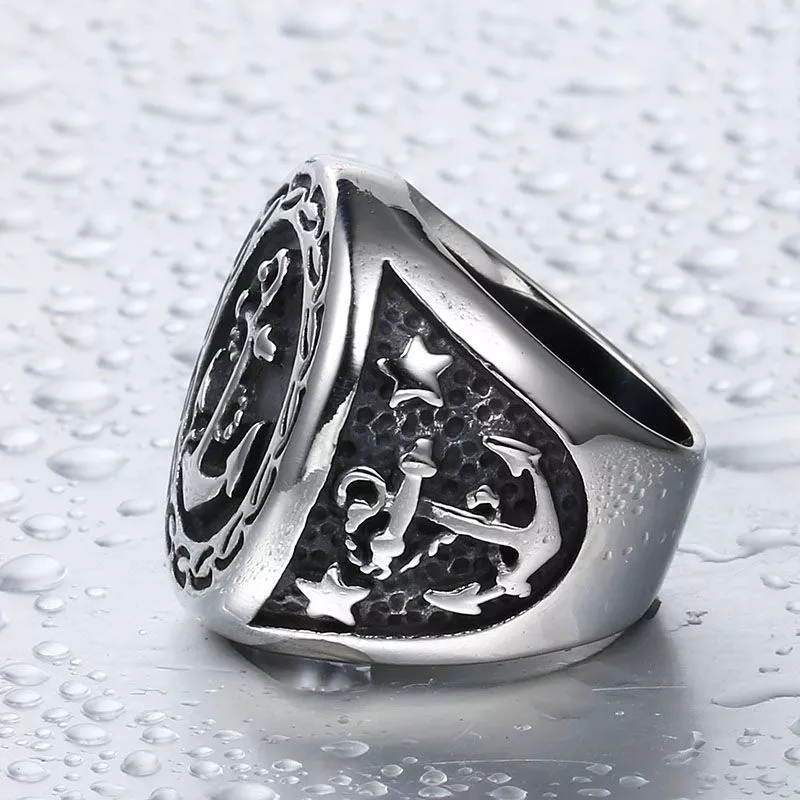 Мужской перстень-печатка из стали TATIC SR-BR-388-ST с якорем