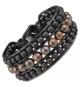 Широкий плетеный браслет Everiot Select LNS-2225 из черного агата и бронзита