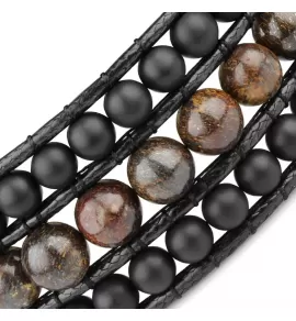 Широкий плетеный браслет Everiot Select LNS-2225 из черного агата и бронзита