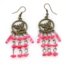 Серьги Indigo ING-RR-112 с бабочкой и розовыми подвесками