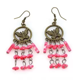 Серьги Indigo ING-RR-112 с бабочкой и розовыми подвесками